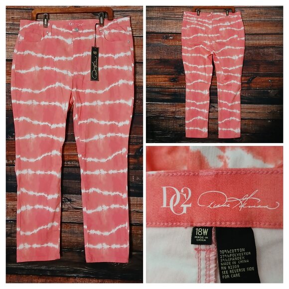DG2 by Diane Gilman Denim - NWT DG2 Diane Gilman Pants Plus Size 18 W Pink Tie Dye Slim Stretch